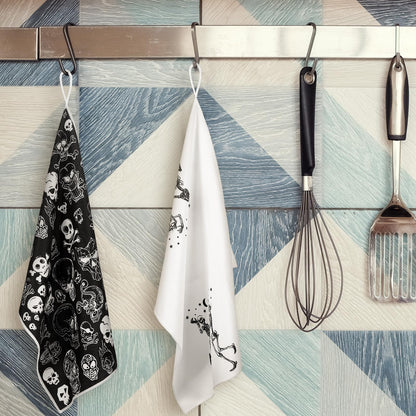 Bencailor 6 Pcs Halloween Skull Kitchen Towels Skeleton Dish Hand Towels Gothic Skull Tea Washcloth for Halloween Party Gifts Bathroom Kitchen Decor 24 x 16''