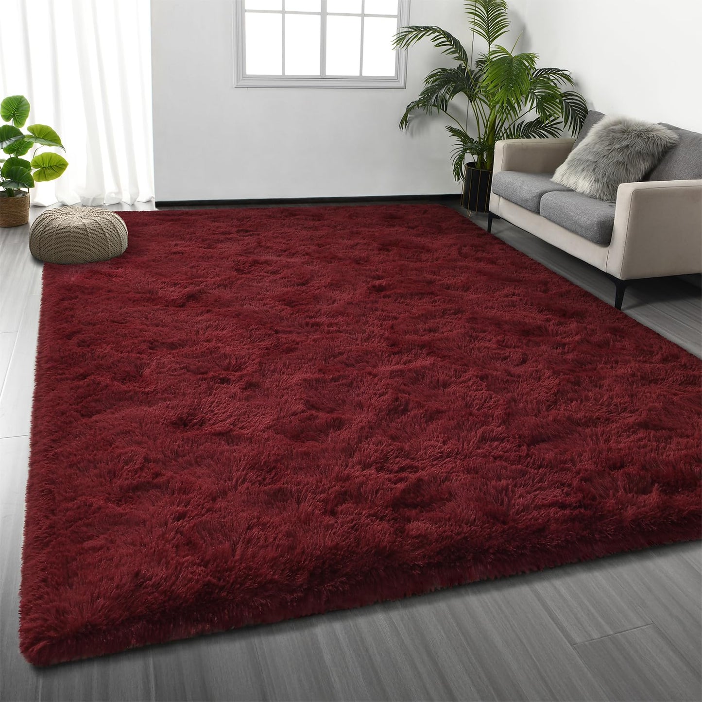 Deerhoo Large Shag Area Rugs 9 x 12, Plush Fuzzy Rugs for Living Room, Ultra Soft Fluffy Furry Rug for Bedroom, Indoor Carpet Nursery Rugs for Kids Room Home Decor, Burgundy