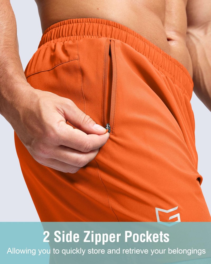 G Gradual Men's Athletic Running Shorts with Zipper Pockets Quick Dry 7"/ 5"/ 9" Workout Gym Shorts for Basketball Hiking(Orange,7M)