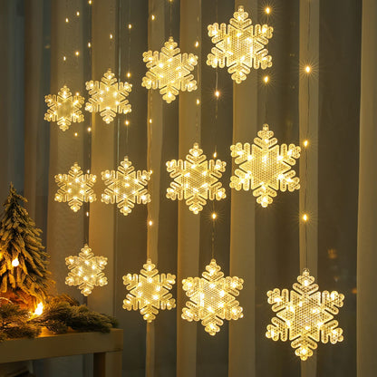 BLOOMWIN Window Lights Christmas Decor 10ft 12 Snowflakes Icicle Lights USB Christmas Curtain Lights for Bedroom Indoor Wall Winter Decorations for Home Church Wedding Birthday, 8 Modes, Warm White