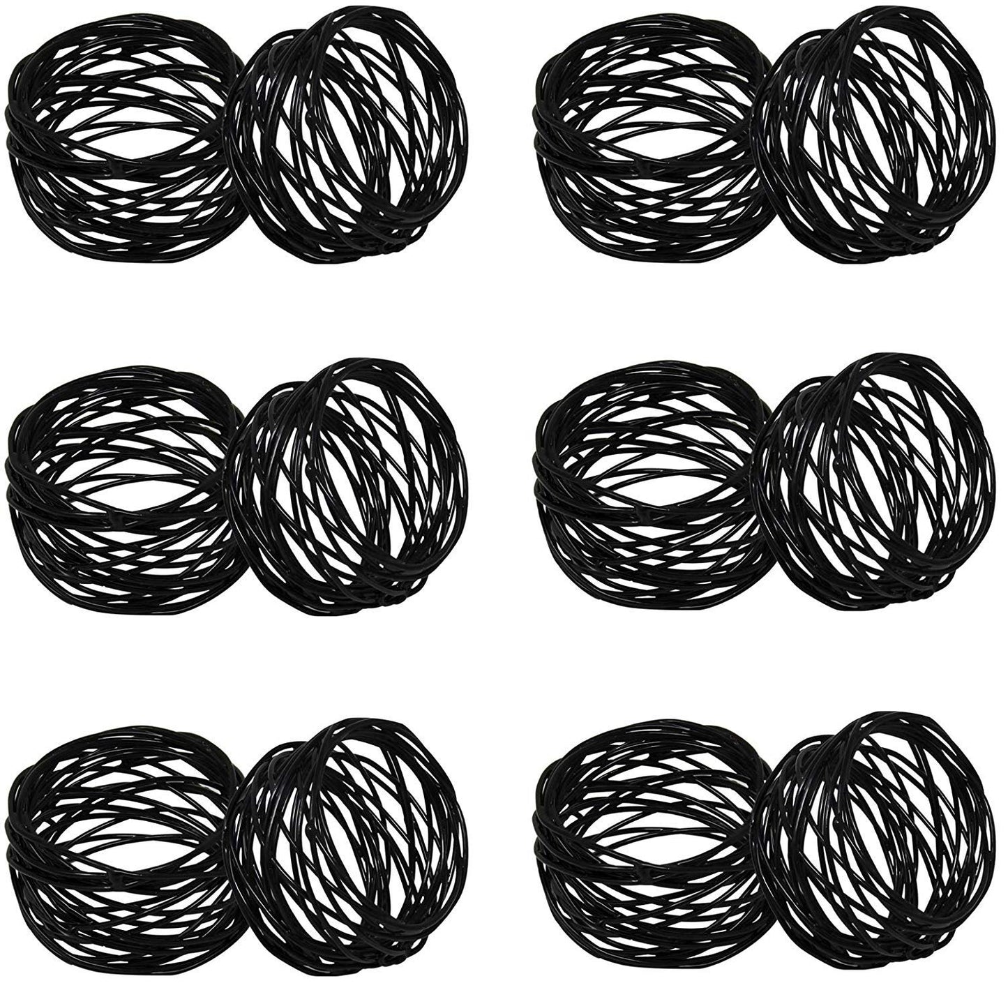 Kaizen Casa Handmade Decorations Black Napkin Rings Set of 12 Metal Mesh for Weddings Dinner Parties or Every Day Use (Black, 12)