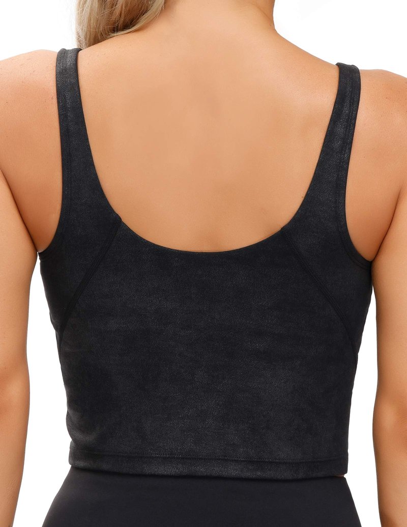 THE GYM PEOPLE Women’s Longline Sports Bra Wirefree Padded Medium Support Yoga Bras Gym Running Workout Tank Tops (Faux Leather Coated, Small)