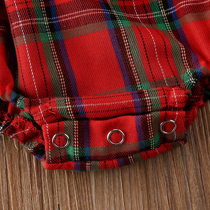 Baby Girl Christmas Dress Matching Newborn Girl Bodysuit Plaid Lace Princess Skirt Family Clothing (Romper/Long Sleeve, 12-18 Months)