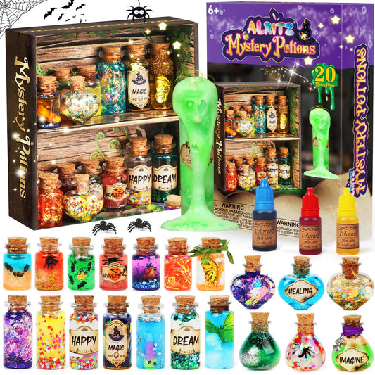 Alritz Mystery Potion Kits for Kids, 20 Magic Mix Witch Potion Bottles, Happy Decorations Ornaments Pumpkin Table Craft Toys Gift for Boys Girls Age 6 7 8 9 10 11+ Indoor Outdoor Halloween Party Decor