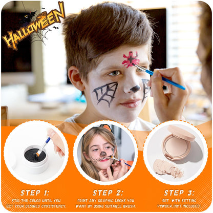 TonJin Black + White + Red Face Body Paint Set 5.28oz,Non-Toxic Professional Paint Palette Kit with 3 Brushes for Kids & Adults Art Theater Halloween Party Cosplay Clown Corpse Paint SFX Makeup