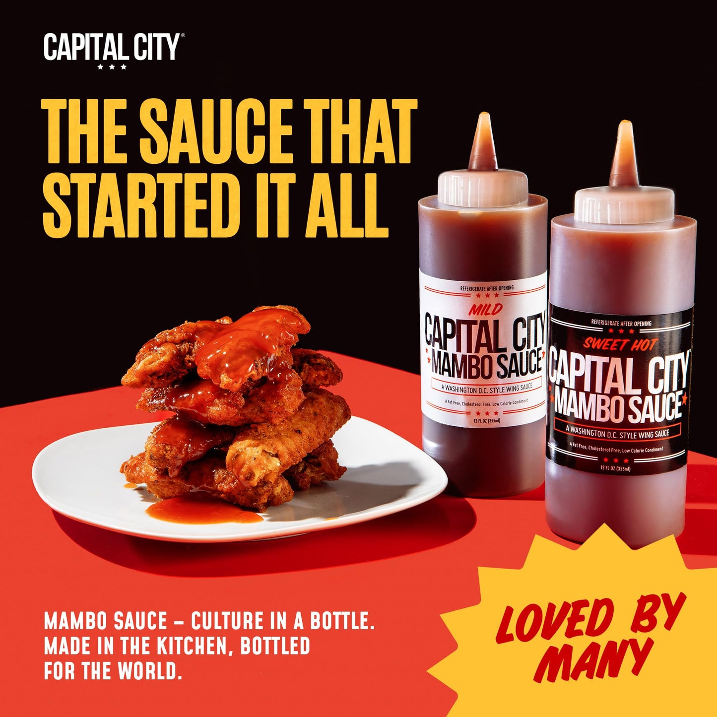 Capital City Mambo Sauce Sweet Hot & Mild Variety Pack, Washington DC Wing Sauces, Perfect Condiment for Wings Chicken Pork Beef Seafood Burgers Rice or Noodles, 12oz (2 Pack)
