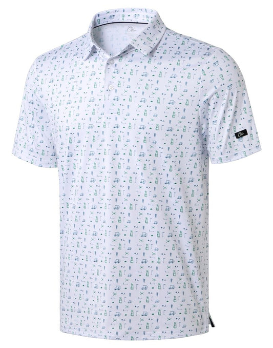 Obla Mens Golf Polo Shirts Short Sleeve Dry Fit Performance Moisture Wicking Casual Print Collared Golf Shirts for Men(White Golf Flag_XXL)