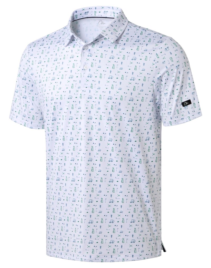 Obla Mens Golf Polo Shirts Short Sleeve Dry Fit Performance Moisture Wicking Casual Print Collared Golf Shirts for Men(White Golf Flag_L)