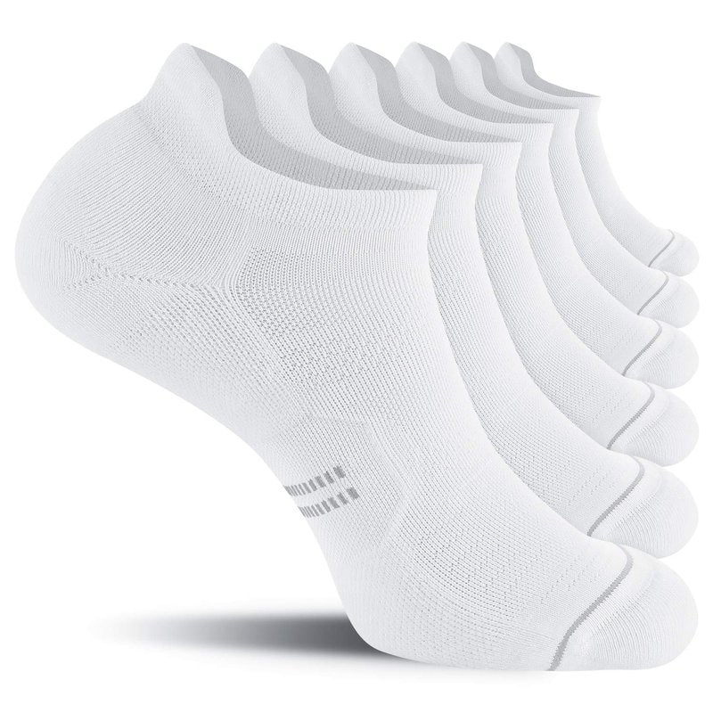 CelerSport 6 Pack Running Ankle Socks for Men and Women with Cushion, Low Cut No Show Athletic Socks, White, Shoe Size: 9-12