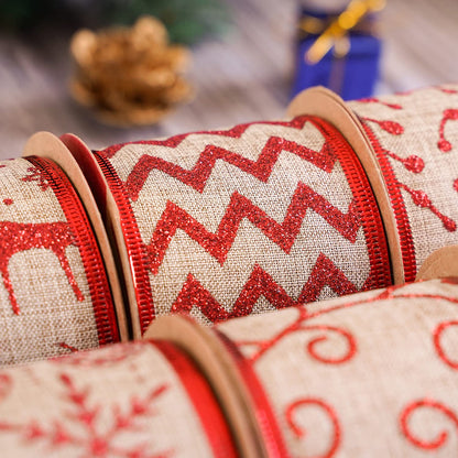 MEEDEE Christmas Ribbon Set - Wired Burlap 2.5 Inch 6 Rolls 36 Yards Red Glitter for Tree Garland, Wreaths, Tree Topper, Bow Making