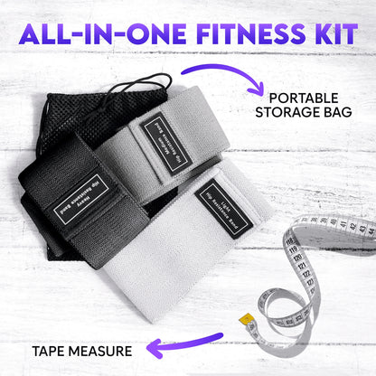 Wide Fabric Resistance Bands for Working Out | 3 Strength Level Non-Slip Exercise Booty Bands for Women & Men | Comes with a Bag and Tape Measure | for Gym, Yoga, Pilates