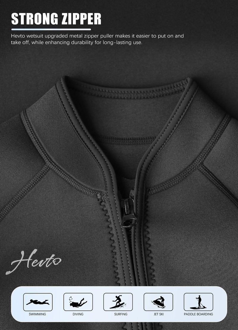 Hevto Wetsuits Men 2mm Neoprene Front Zip Shorty Wet Suit in Cold Water for Swimming Surfing Diving Snorkeling Paddle Boarding (M3-Blue, XL)