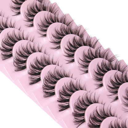 False Eyelashes Clear Band Natural Lashes Wispy Cat Eye 15mm Russian D-Curl Lashes Extension Strip Eyelashes Pack by Kiromiro