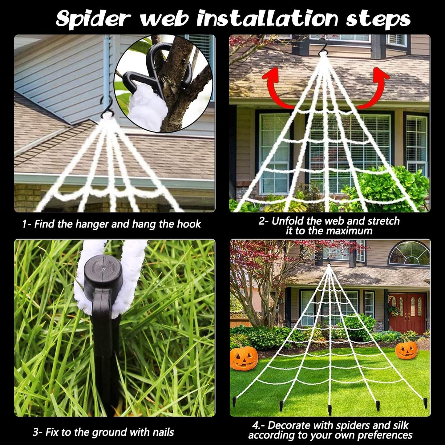 Halloween Decorations - 295" Halloween Spider Web Decorations Outdoor + 59" Giant Fake Spider with Triangular Huge Spiders Web - Scary Decor Clearance for Yard, Patio, Garden, Haunted House Décor