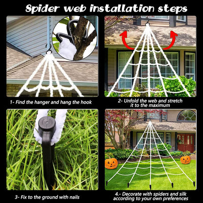 Halloween Decorations - 295" Halloween Spider Web Decorations Outdoor + 59" Giant Fake Spider with Triangular Huge Spiders Web - Scary Decor Clearance for Yard, Patio, Garden, Haunted House Décor