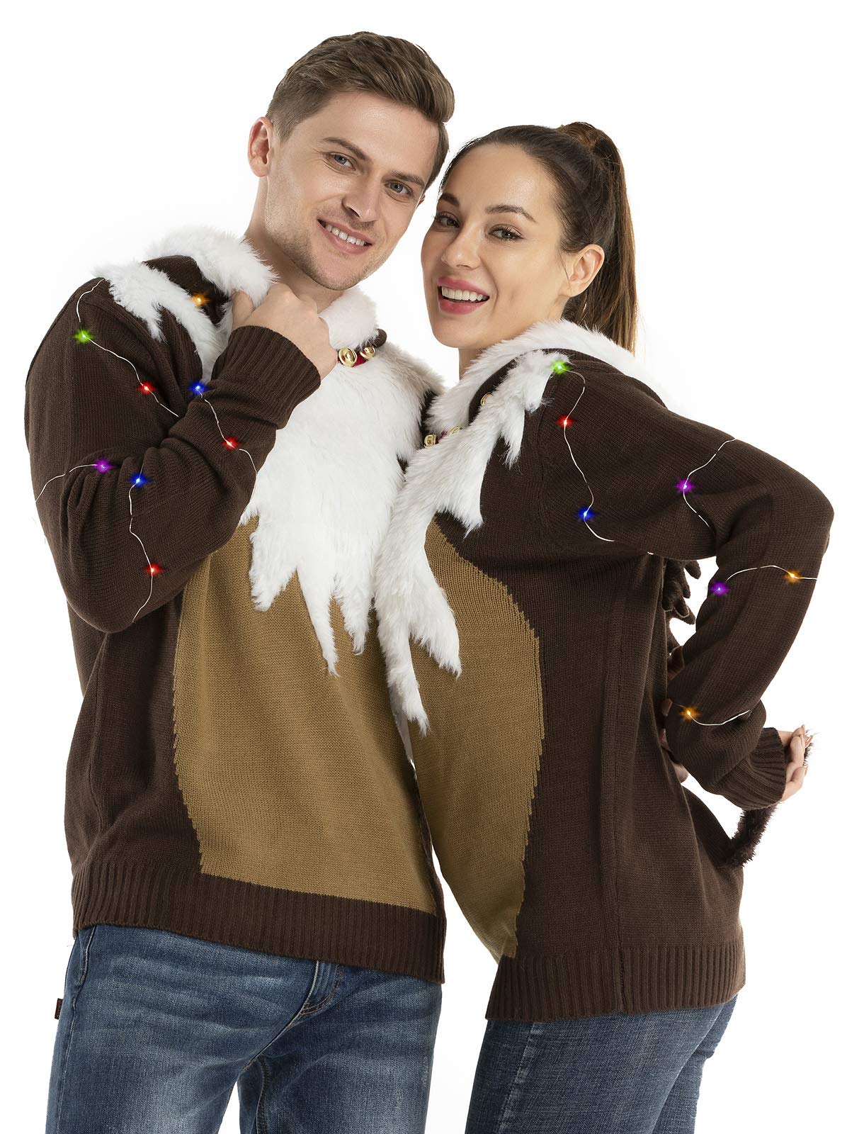 Unisex Men's Ugly Christmas Sweater LED Light Funny Novelty Knit Pullover (Large)