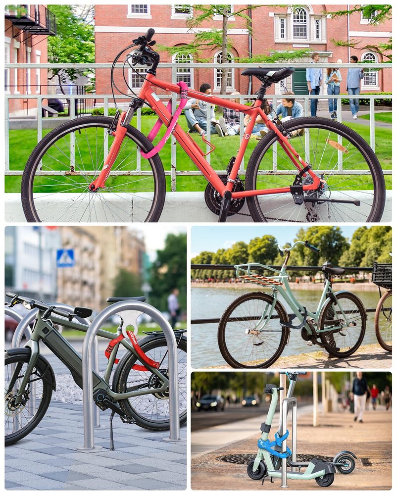 Sportneer Bike Lock: 5 Digit Combination High Security Anti Theft Bike Chain Lock - 3.2/3.6/4ft Heavy Duty Resettable Keyless Bicycle Lock for Bike, Motorcycle, Scooter, Door - 6mm Thick Rose Red