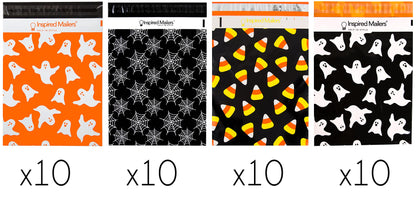 Inspired Mailers - Halloween Poly Mailers 10x13 Variety Pack of 40-10 each: Candy Corn, Ghosts, Orange Ghosts, Spiderwebs - Shipping Envelopes (10x13, 40 Pack)