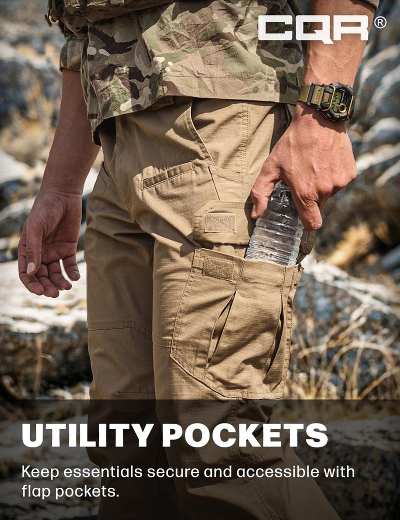 CQR Men's Tactical Pants, Water Resistant Ripstop Cargo Pants, Lightweight EDC Work Hiking Pants, Outdoor Apparel, Raider Cougar, 30W x 30L
