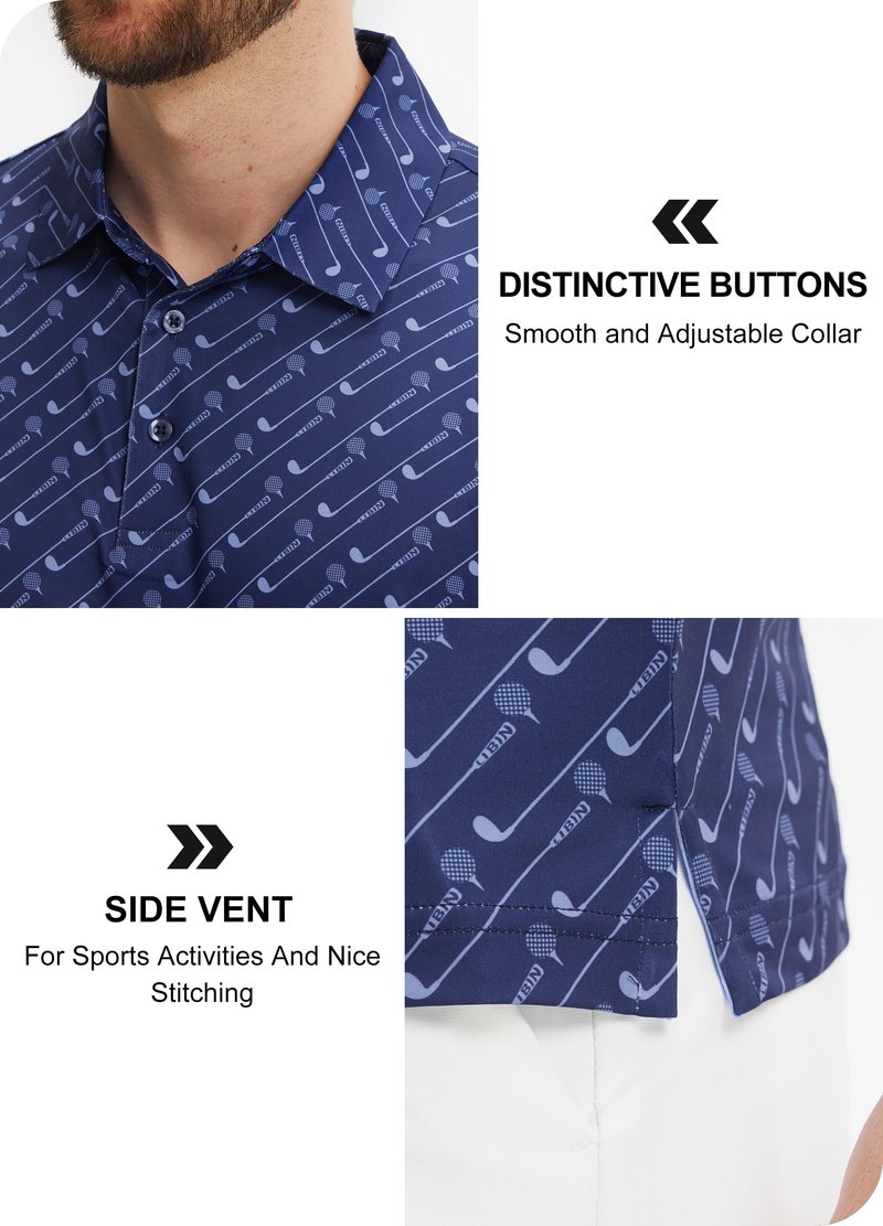 Libin Golf Shirts for Men Short Sleeve Quick Dry Performance Moisture Wicking Print Collared Polo Shirts Casual Business, Navy Golf Club, Large