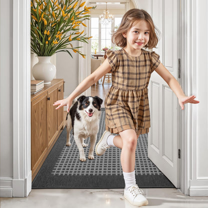 LUMI Inside Door Mat for Entry 24''x36'', Absorbent, Dirt Trapper, Low Profile Thin, Non Slip Mats with Rubber Backing, Ideal for Indoor, High Traffic, Garage, Entrance, Checkered Grey