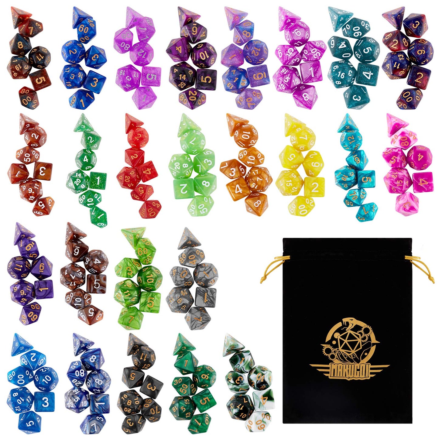 DND Dice Set, 25 X 7 Polyhedral Dice (175 Pieces) for Dungeons and Dragons DND RPG MTG Table Game D4 D6 D8 D10 D12 D20 25 Colors Dice with 1 Large Flannel Bag
