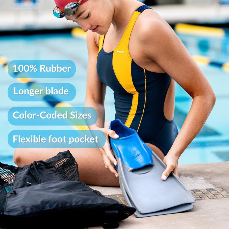 Sporti Adult-Kids Short Swim Fins, Floating Fin for Swimming & Snorkeling, Swim Flippers for Training - PurpleBlue - Youth 3-4 / W 5