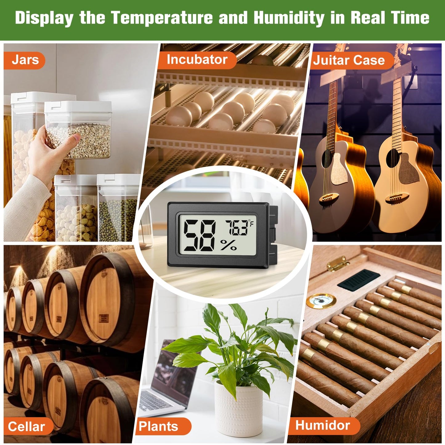 6 Pack Mini Hygrometer Indoor Humidity Meter, Small Digital Thermometer Humidity Gauge Meter, Indoor Thermometer Hygrometer Monitor Fahrenheit (℉) for Humidor, Thermostat Reptile Tank, Mason Jars