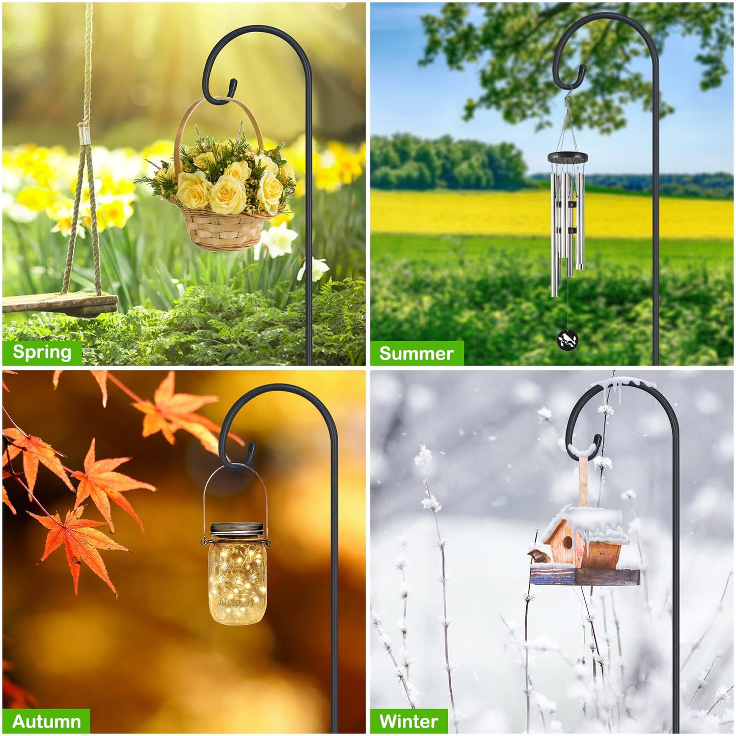 FEED GARDEN Adjustable 32 Inch Small Shepherds Hooks for Outdoor, Garden Hooks for Lanterns, Sheperds Hook for Hanging Plants, Bird Feeders, Solar Lights, Mason Jars, Weddings Decor,2 Pack