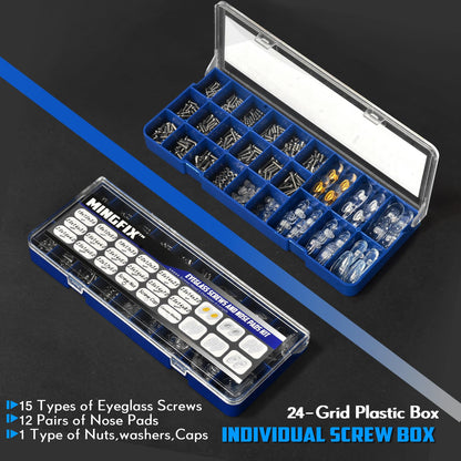 Eyeglass Sunglass Repair Kit,MINGFIX Magnetic Eye Glasses Repairing Tool Kit with Assorted Screws,Nose Pads,Small Screwdriver Bit Set & Tweezer with Mini Travel Case for Glasses,Sunglasses and Others