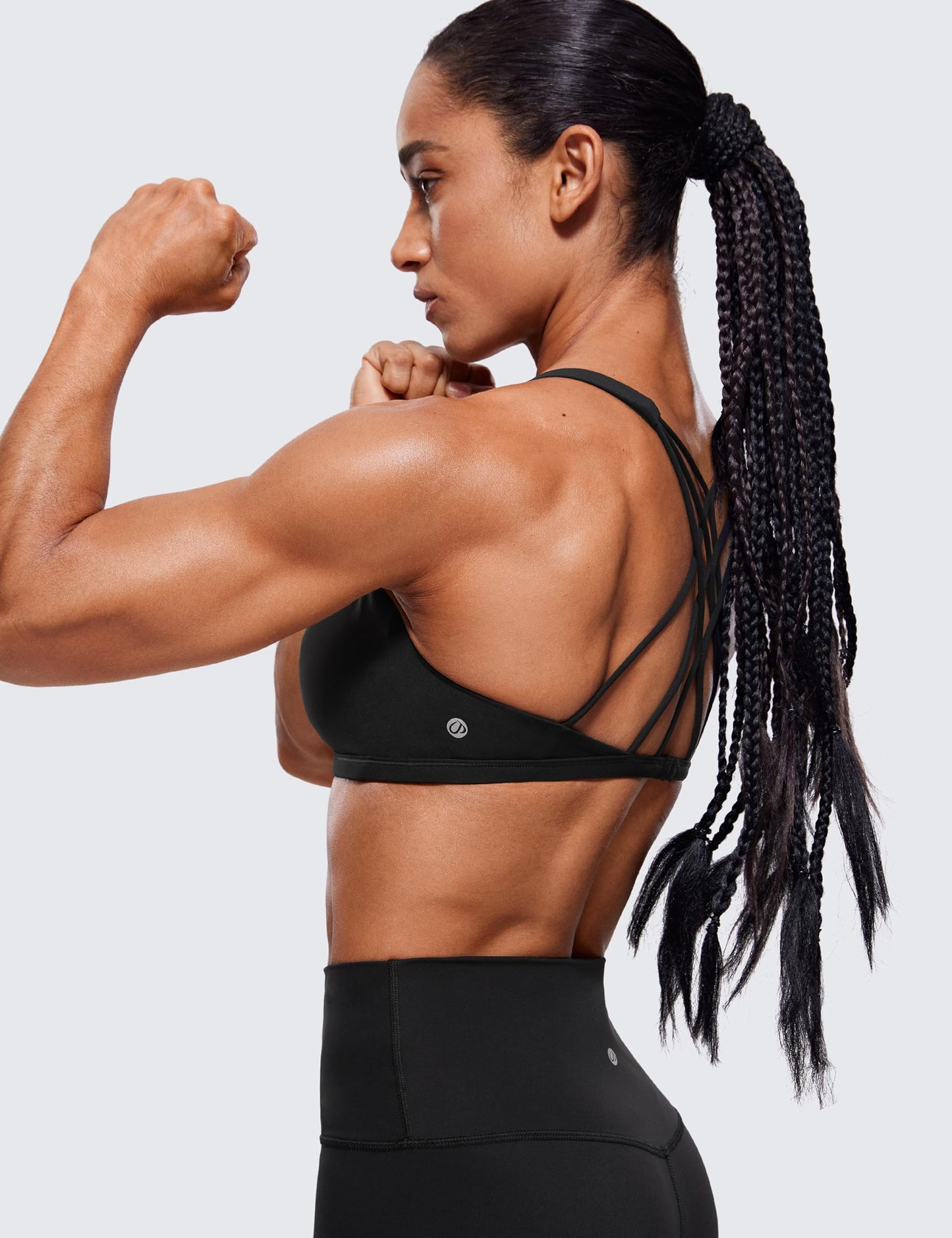CRZ YOGA Naked Feeling Cross Back Sports Bras for Women - Strappy Back Padded Medium Support Wireless Gym Cami Workout Yoga Black Small