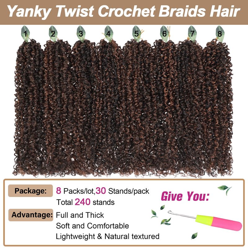 COOKOO 12 Inch 8 Packs Pre-Looped Yanky Twist Crochet Hair with Mini Curly Ends Mix 2 Tones Micro Yanky Twist Passion Twist Crochet Hair Pre twisted Spring Twist Crochet Hair for Women 1BH30#