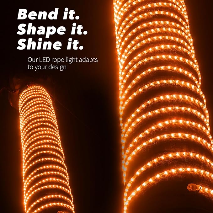 WYZworks 3312LEDs 300ft LED Outside Rope Lights, Outdoor ETL Certified Waterproof Permanent 360 Degree Flexible Bend & Light Emitting, Connectable, Christmas Palm Tree Exterior Landscape, Orange