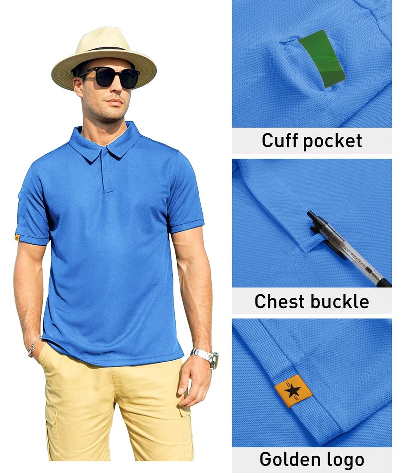 ZITY Mens Polo Shirt Short Sleeve Sports Tactical T-Shirt Athletic Golf Polos Daily Casual Stylish Collared Shirts for Men Lightblue Medium