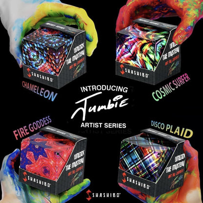 SHASHIBO Shape Shifting Box - Award-Winning Age 8+, Patented Fidget Cube w/ 36 Rare Earth Magnets - Transforms Into Over 70 Shapes, Download Fun in Motion Toys Mobile App (Artist Series-Cosmic Surfer)