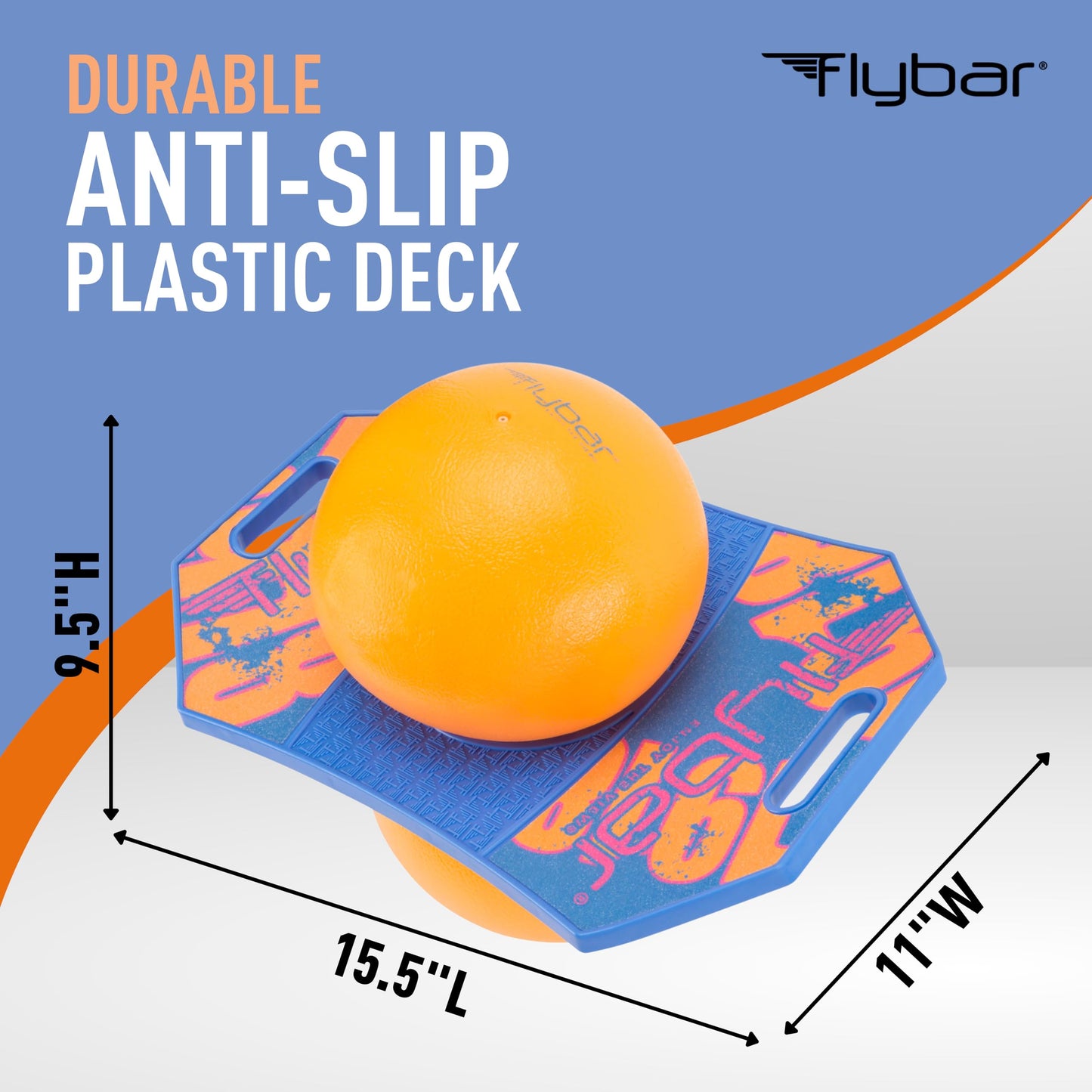 Flybar Pogo Trick Ball for Kids, Trick Bounce Board for Boys and Girls Ages 6+, Up to 160 lbs, Includes Pump, Easy to Carry Handle, Durable Plastic Deck Indoor, Outdoor Toy Pogo Jumper (Blue Dawn 2)