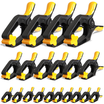 EQUIPTZ Spring Clamps for Woodworking, Crafts, Backdrop and Pool Cover, 20-Pack Spring Clamp Set with 4 Pcs of 6-inch, 6 Pcs of 4-inch & 10 Pcs of 3-inch Clamps, Extra Wide & Non-Detachable Jaw Pads