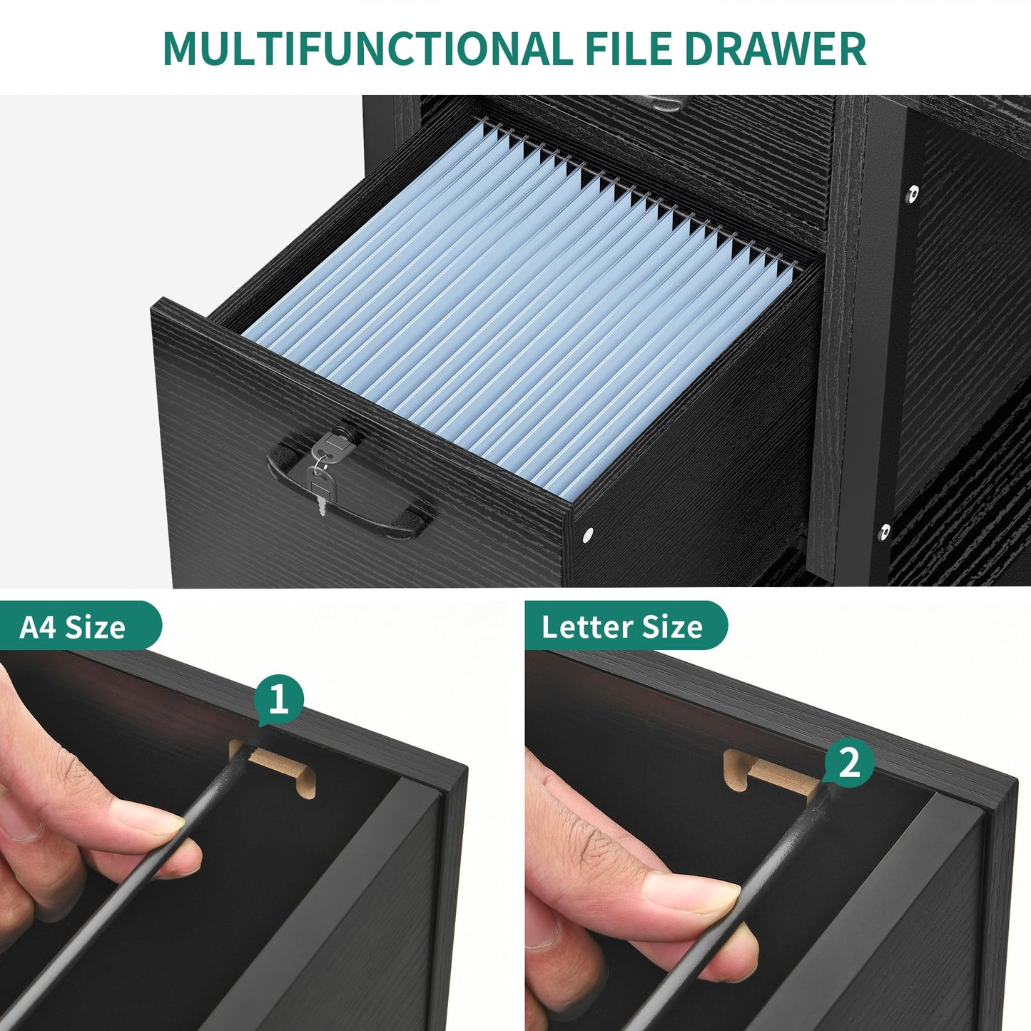 DWVO Computer Desk with Drawers & Hutch, 59.1" Office Desk with Power Outlets & LED Lights, Home Office Desk with Storage Shelves, Black