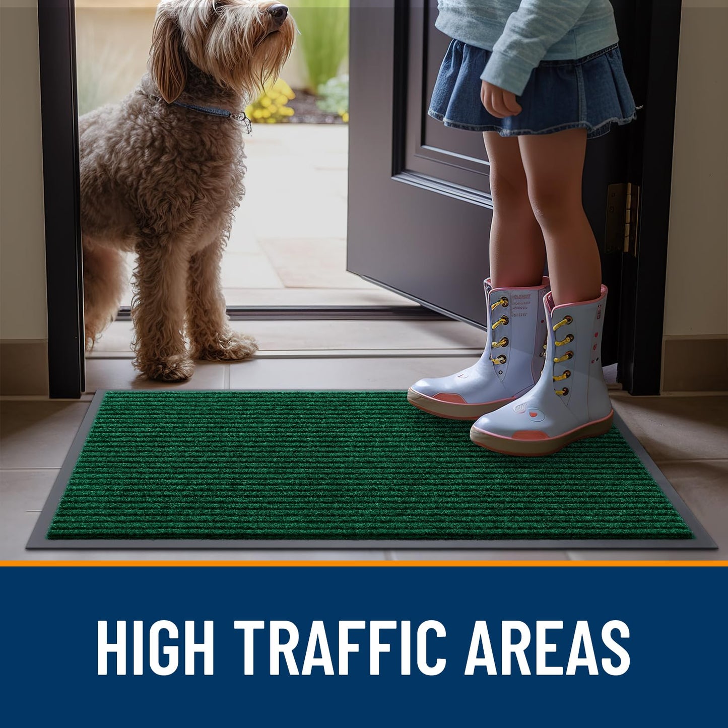 OLANLY Front Door Mat Indoor Outdoor Entrance, Waterproof Heavy Duty Doormat, Fade Resistant, Low Profile, Easy Clean Patio Porch Welcome Floor Mats for Entry, 71x30, Green