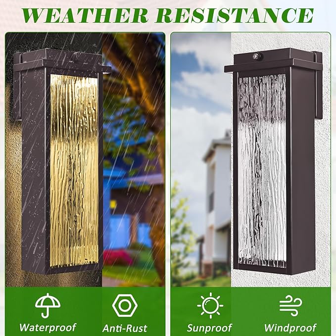 16" Oil Rubbed Bronze Dusk to Dawn LED Outdoor Wall Light, Large Brown Exterior Lighting Fixture, Modern Outside Wall Mounted Porch Sconce, Waterproof Patio Lantern Lamp with Sensor, 1 Pack