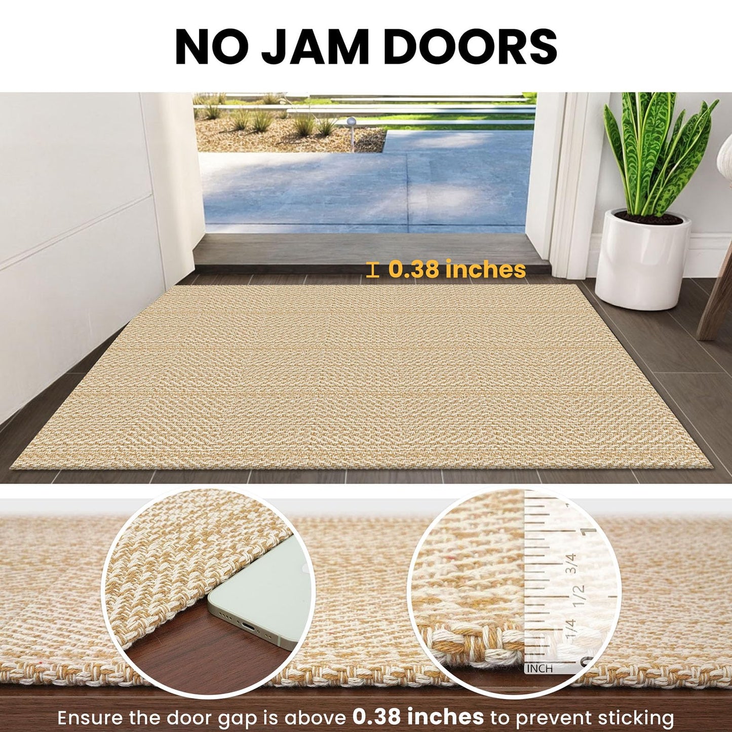 IOHOUZE Washable Area Rug 4x6 Non Slip Rubber Backed Woven Rugs for Entryway Indoor Bedroom Rugs Kitchen Rug Floor Throw Carpet for Entrance Front Door Living Room, Warm Beige/Orange/Apricot