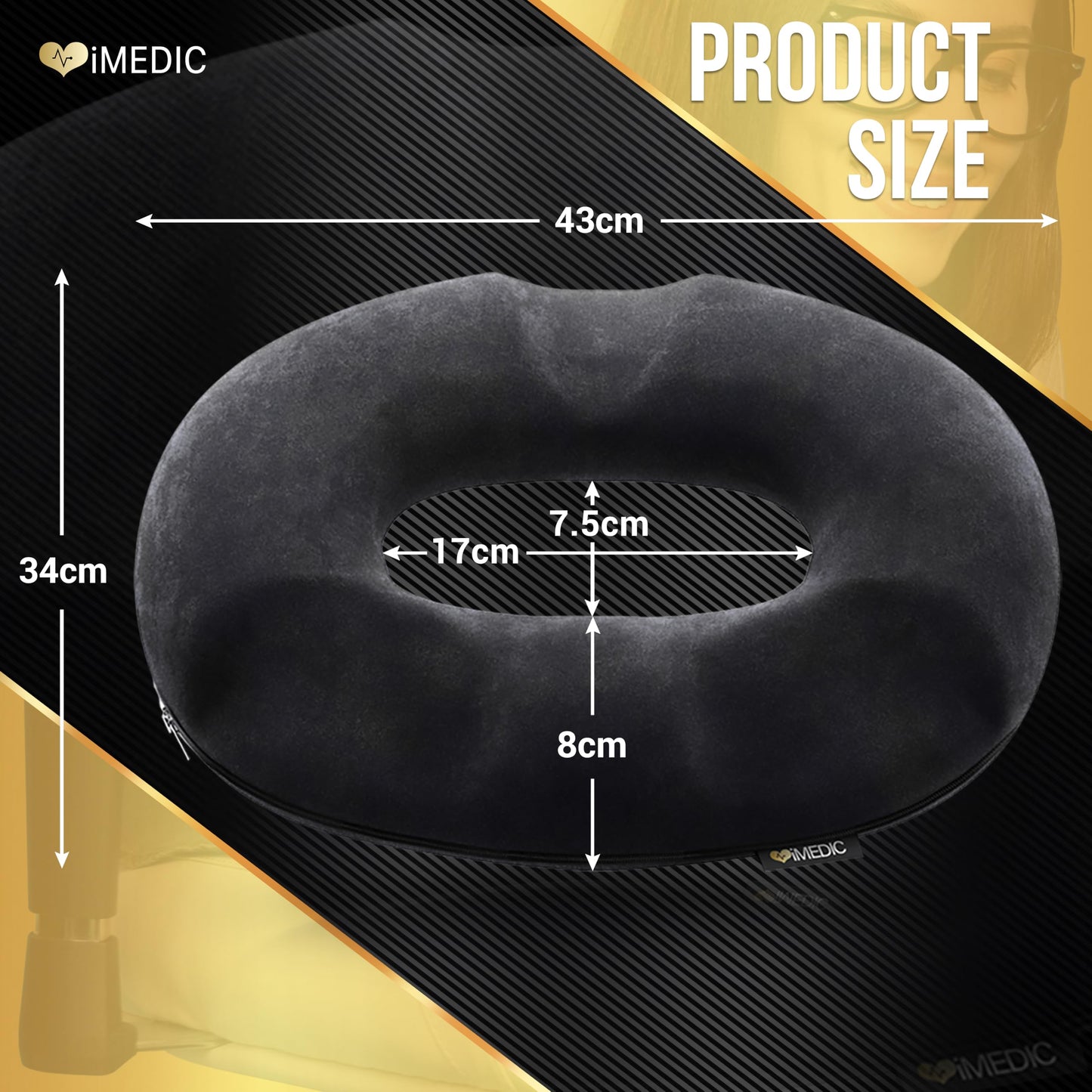 iMedic Memory Foam Donut Cushion (1 Pack) – Ergonomic Seat Cushion for Haemorrhoids, Coccyx & Postnatal Pain – Office Chair Cushion for Tailbone Relief – Orthopedic Support for Sitting Comfort