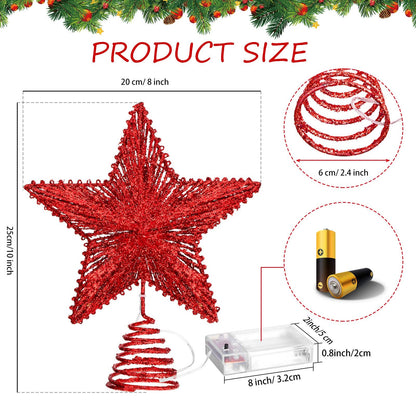 Aoriher 20 Light 10 Inches Christmas Star Tree Toppers Battery Operated Tree Topper with 20 Mini LED Lights for Christmas Holiday Seasonal Decoration (Red)