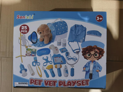 Sanlebi Doctors Set for Kids - Children Pet Vet Care Play Set with Doctor Costume, Plush Dog, Pretend Role Play Medical Kit Toys Gifts for 3 4 5 6 Year Old Girls (Blue)