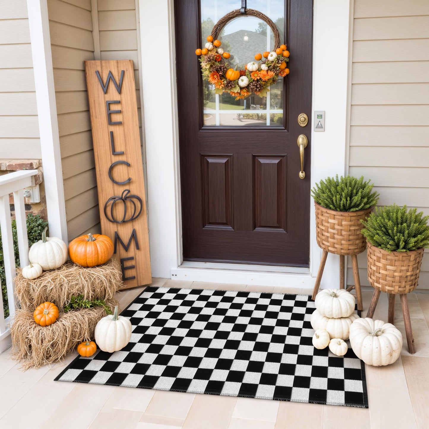 Seavish Checkered Rug, 2x3 Ft Black and White Moroccan Checkerboard Rug Washable Cotton Woven Washable Outdoor Rugs Reversible Floor Mat for Front Door Bedroom Entryway Kitchen Entryway