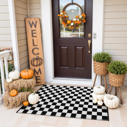 Seavish Checkered Rug, 2x3 Ft Black and White Moroccan Checkerboard Rug Washable Cotton Woven Washable Outdoor Rugs Reversible Floor Mat for Front Door Bedroom Entryway Kitchen Entryway
