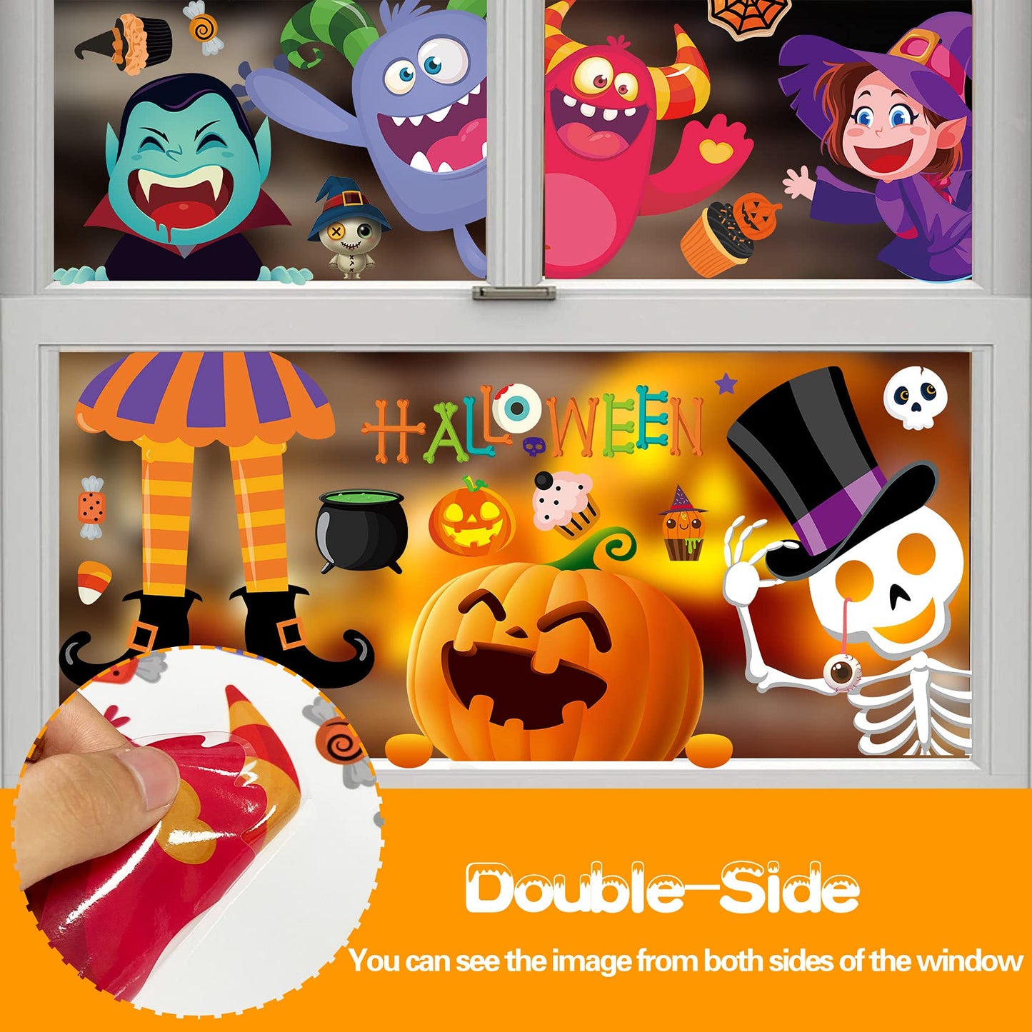 BAYLAY Halloween Window Clings - 10 Sheets Halloween Window Decorations Double Sided Hallowee n Window Stickers