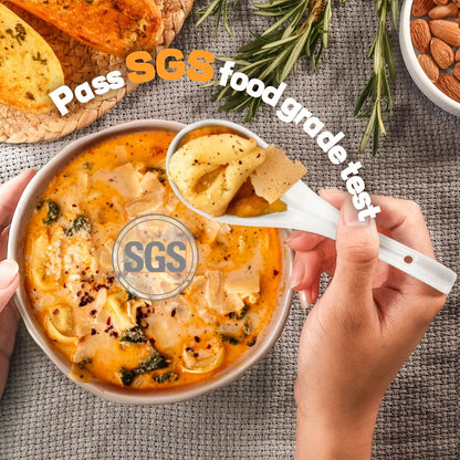 Artena Bright White 6.75 inch Asian Soup Spoons Set of 6, Ultra-fine Porcelain Tablespoon, Chinese/Japanese Kitchen Soup Spoons for Cereal, Ramen Pho - Deep Oval Hook Design