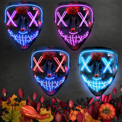 Jsdoin Halloween Masks, Scary LED Purge Mask, Light up Mask Cosplay, LED Rave Face Mask Costume 3 Lighting Modes, Halloween Face Masks for Men Women Kids (Red)