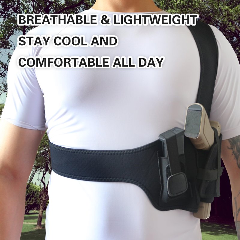 TACDEFNEX Shoulder Holster for Pistols – Right-Hand Gun Holster for Men with Breathable 3-Point Design, Adjustable Fit 35"-45", Fits Glock 19, Sig P365, M&P Shield, 1911 & More